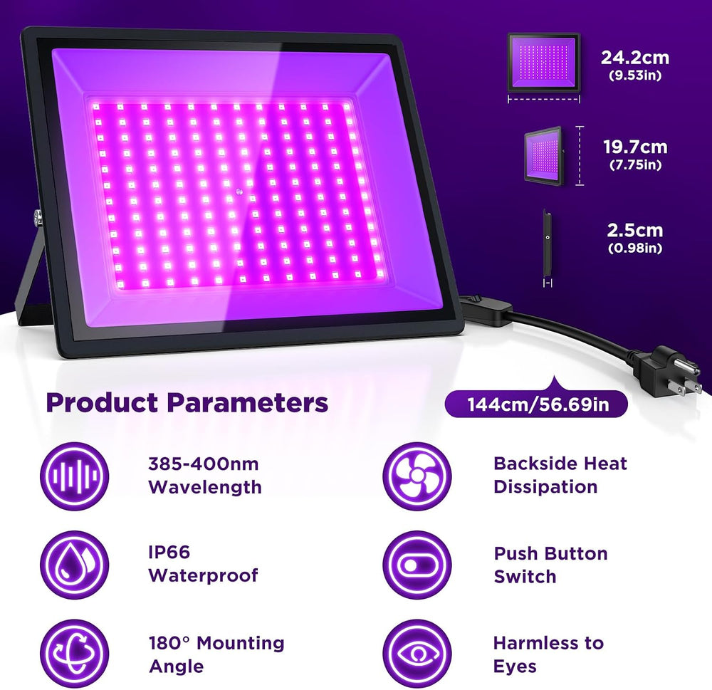 UV Blacklight 150W 395nm 2-Pack for Halloween & Party