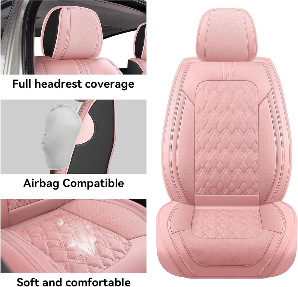 Car Seat Covers Full Set Pink, Leather seat covers, Universal Fit