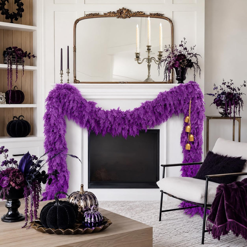 9Ft Halloween Cedar Garland,Purple Real Touch Soft Christmas Decorations