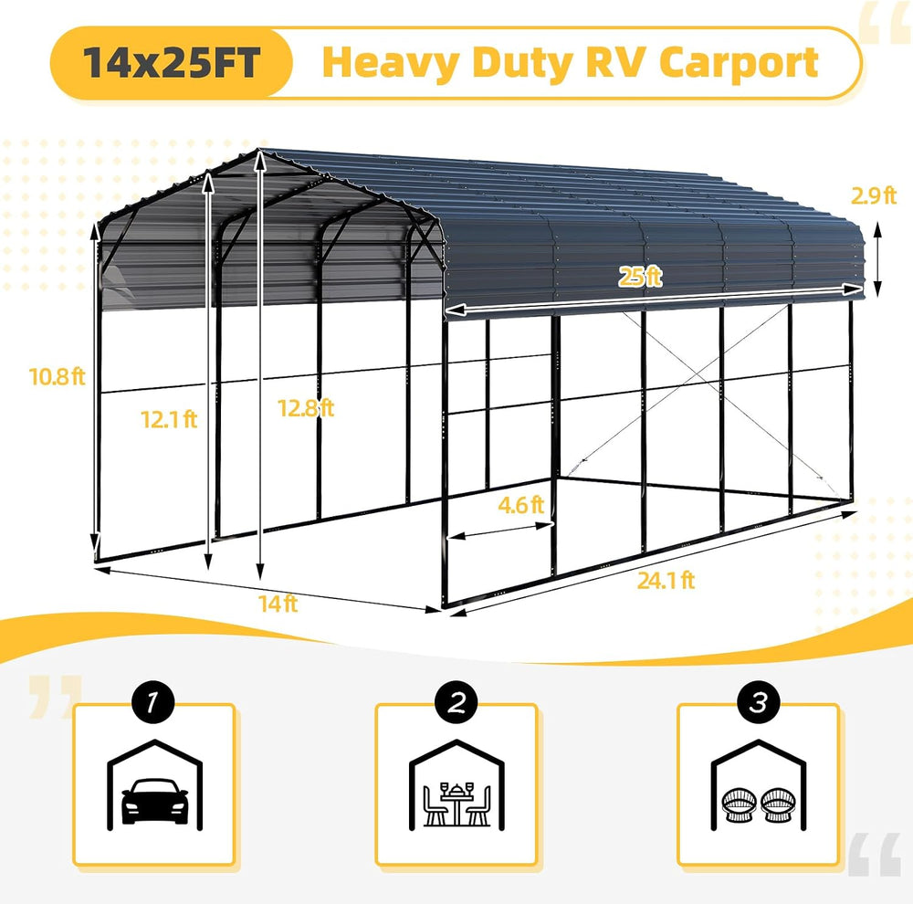 EROMMY 14x25x13 FT RV Metal Carport, Heavy Duty Galvanized Steel Roof Shelter...