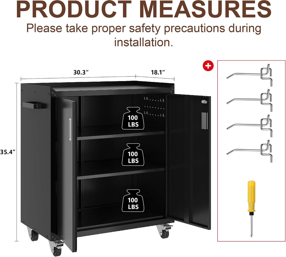 LCAOPC Metal Storage Cabinet with Wheels - Lockable, Rolling Tool Cabinet for...