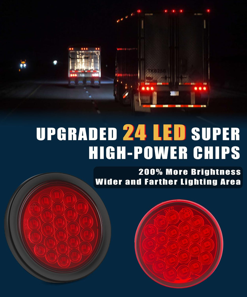 10Pcs 4 Inch Round Led Trailer Tail Lights, Red 24 LED Trailer Lights Waterpr...