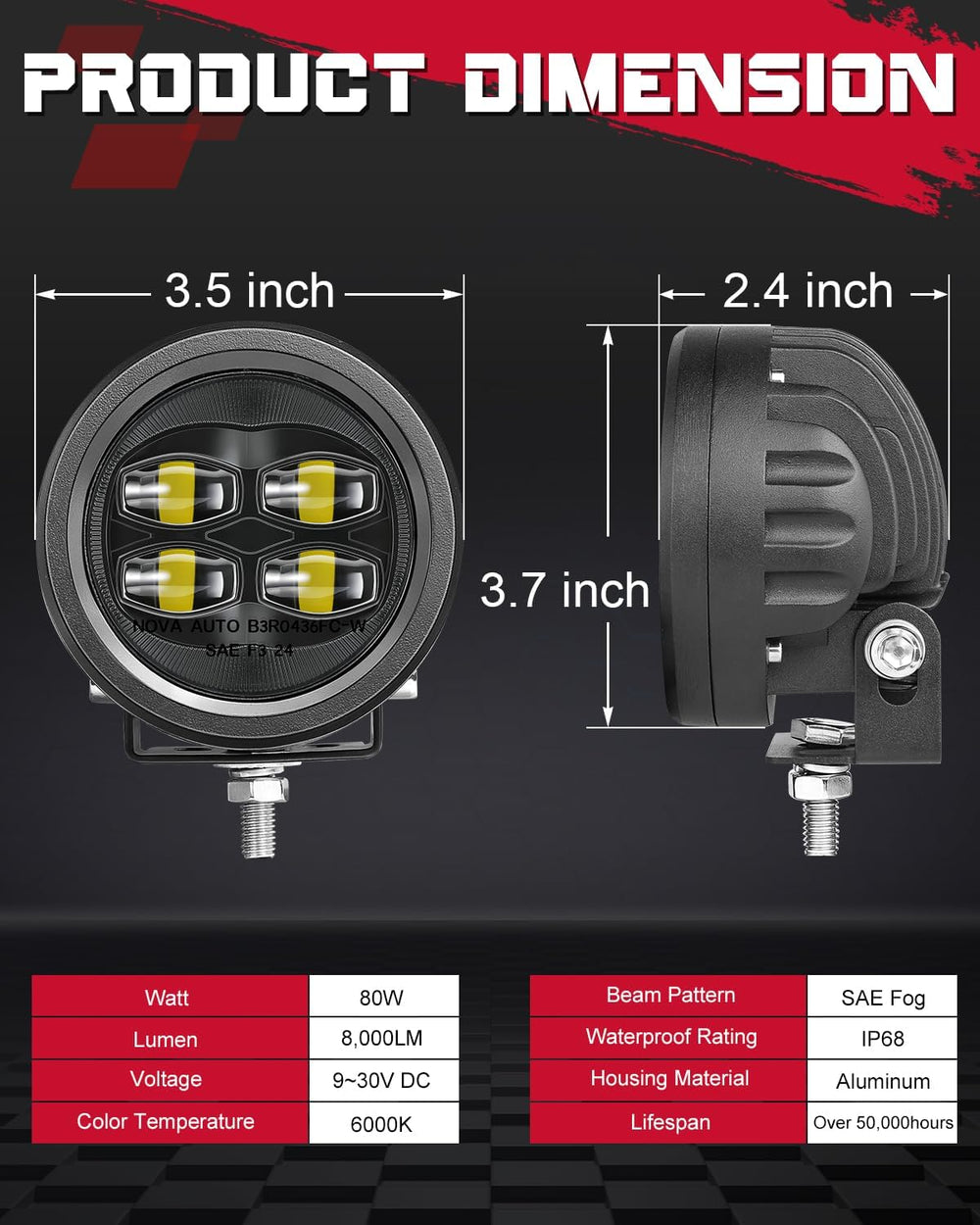 SAE LED Fog Lights, OFFROADTOWN 2pcs 3.5" Round DOT Approved Fog Lights ...
