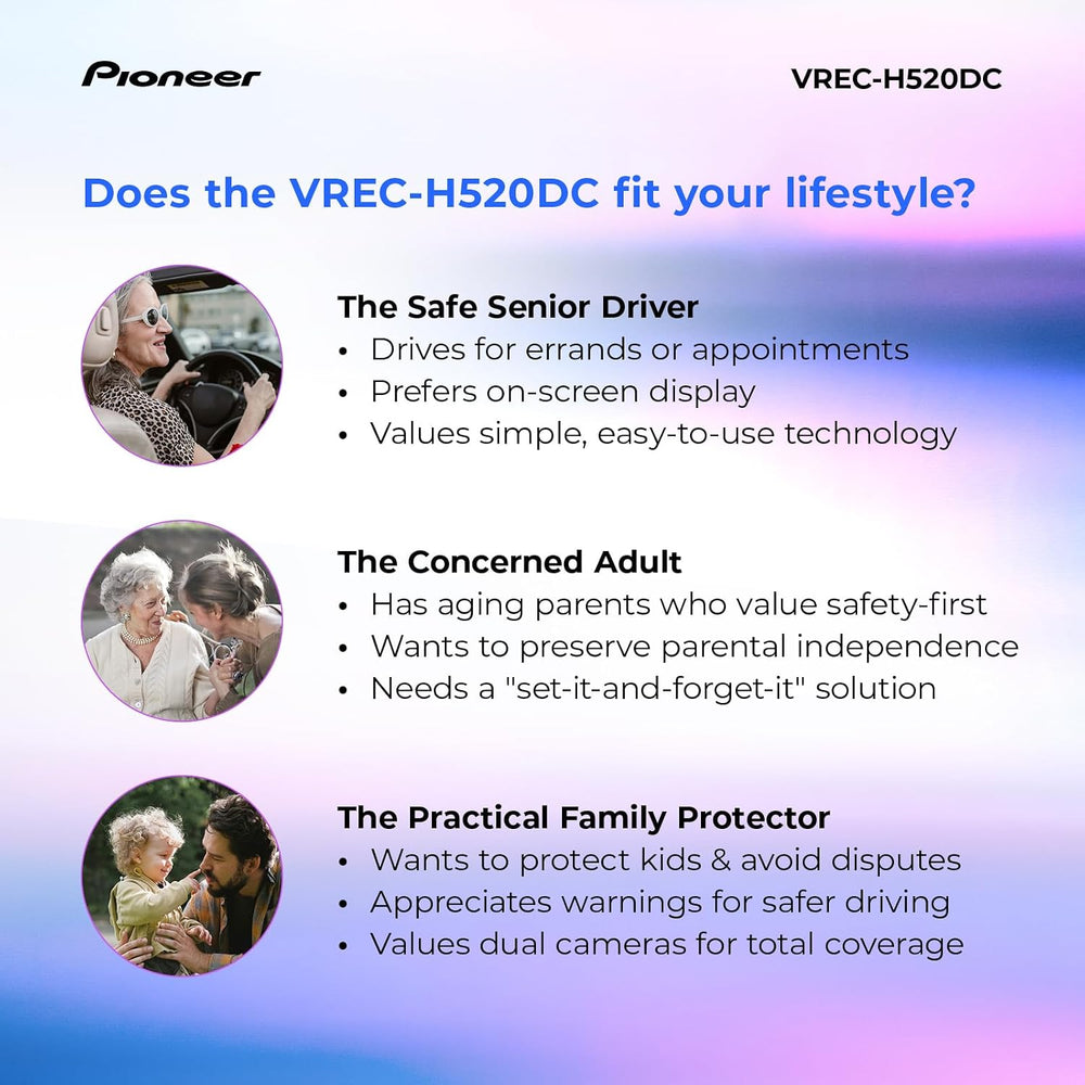 Pioneer VREC-H520DC Large Screen Dual Dash Cam Front and Rear Car Camera