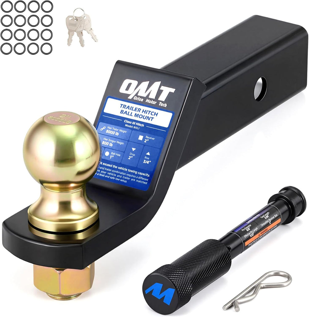 OMT Trailer Hitch Ball Mount with Locking Hitch Pin, 2" Receiver, 2"...