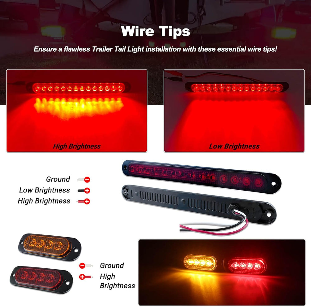 Submersible LED Trailer Light Kit Rectangle American Flag Designed 3rd Brake ...