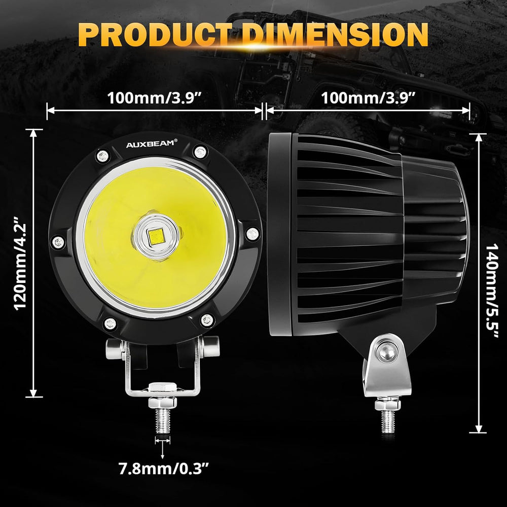 Auxbeam C4 Series 4In Round 72W LED Pods Spot Pod Lights Offroad Fog Light