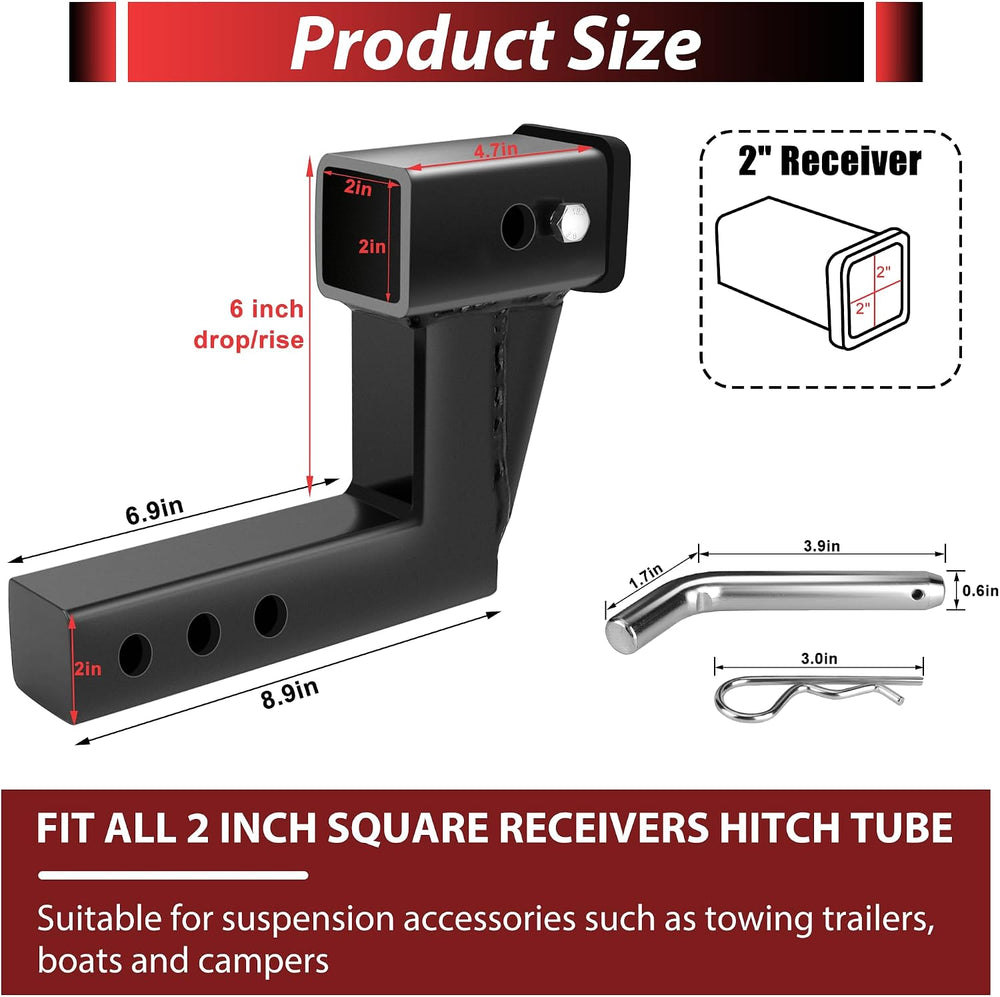 2 Inch Trailer Hitch Receiver Extension with 6 inch Rise/Drop Compatible with...
