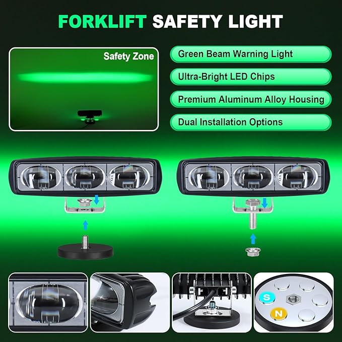 2Pcs Forklift Safety Light Green, 30W Straight Line Forklift and AGV Safety
