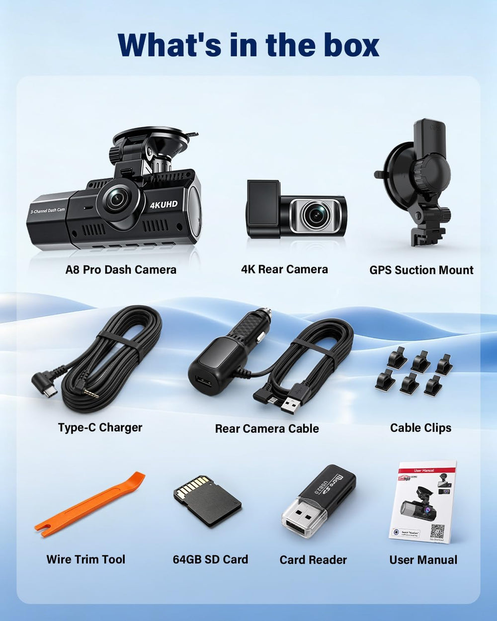 3 Channel Dash Cam, 4K+2.5K+2.5K, WiFi GPS, for Rideshare and Taxi