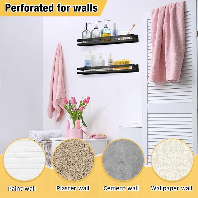 Lallisa 2 Pieces Stainless Steel Shelf Bathroom Shower Floating Shelves Wall