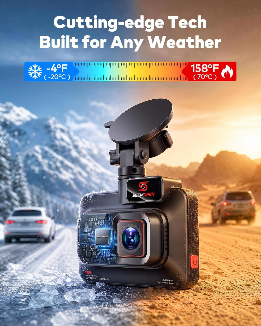 4K+4K Dash Cam Front and Rear, 2 HDR Night Vision, Free 128GB Card