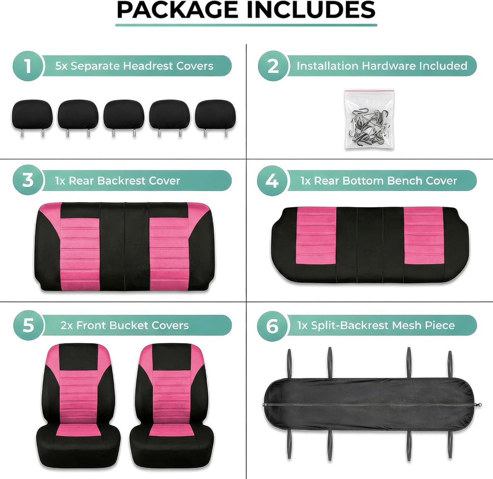 FH Group Automotive Car Seat Covers Full Set Premium 3D Air Mesh Front Seat C...