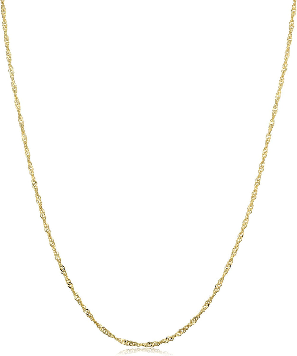 Kooljewelry Solid 10K Yellow Gold Singapore Chain Necklace for Women