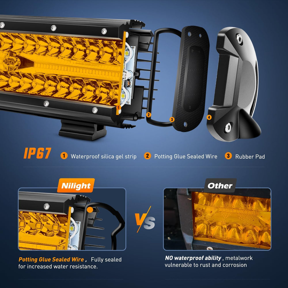 Nilight Led Light Bar 12 Inch Amber 300W Spot Flood Combo Waterproof Triple R...