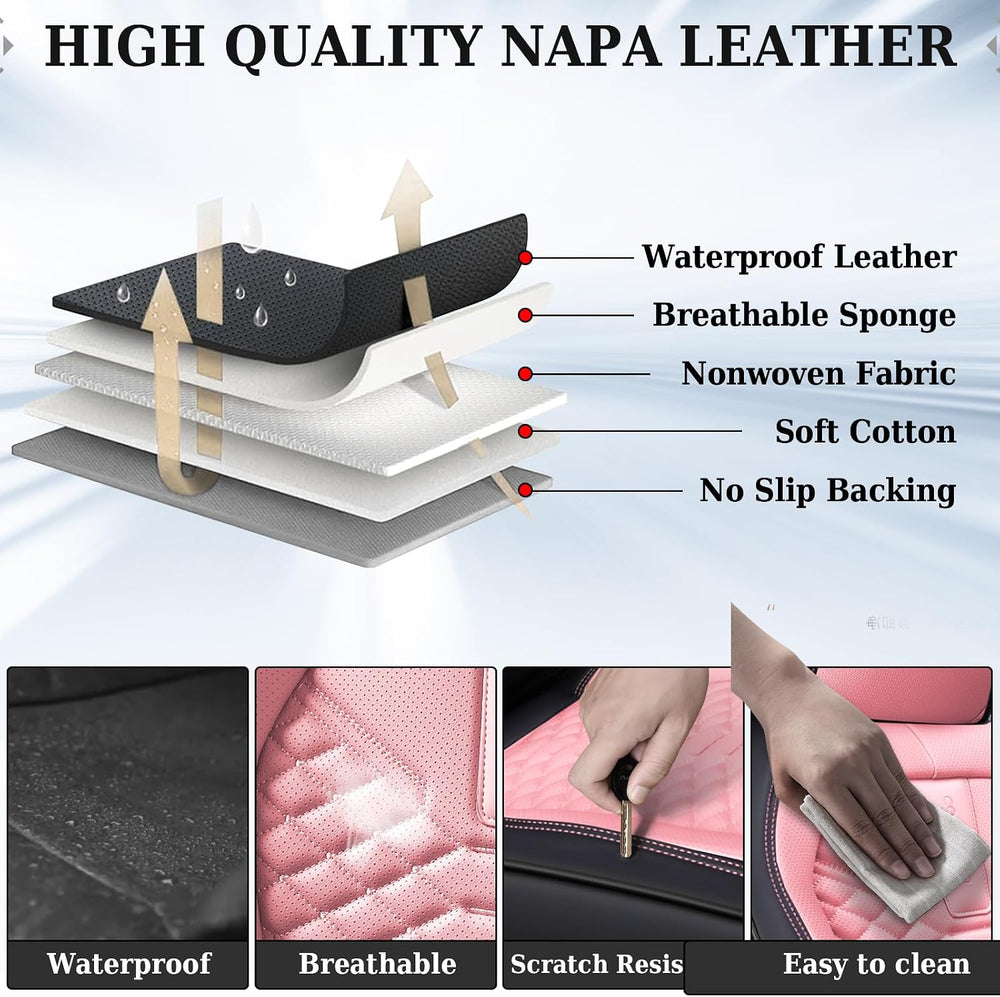 Coverado Seat Covers Full Set, Waterproof Nappa Leather Seat Covers for Cars,...