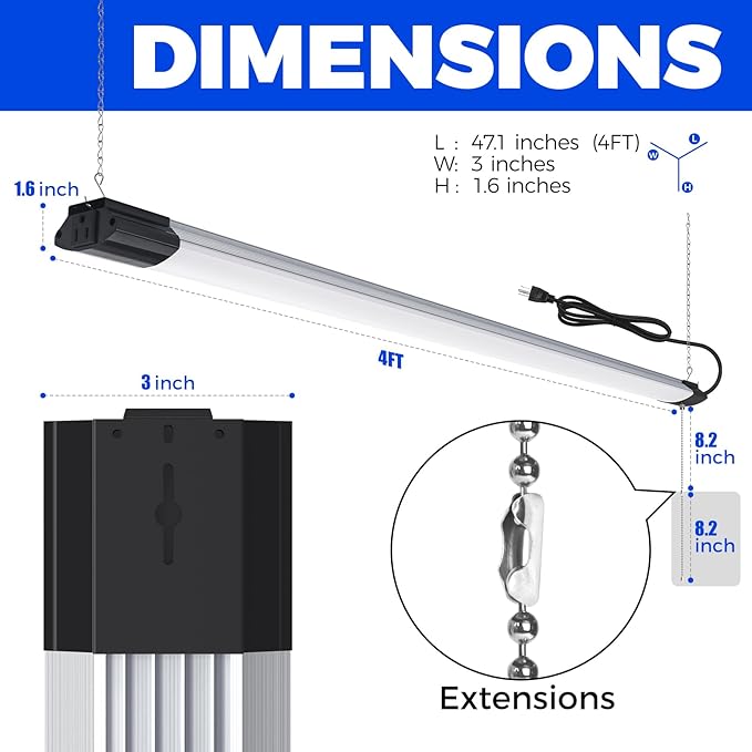 Barrina BS84 LED Shop Lights for Workshop 4FT, 5000K Utility Shop Lights (6 P...