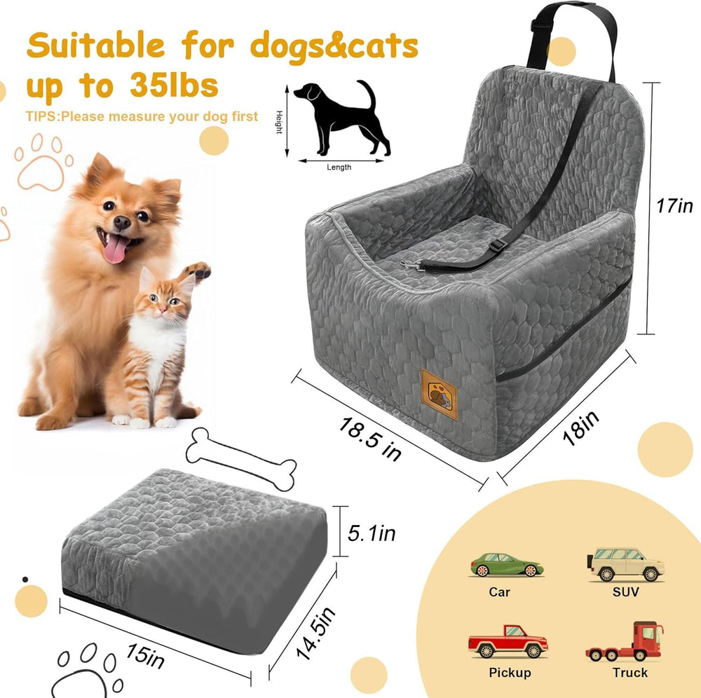Dog Car Seat for Small/Medium Dogs, Memory Foam Dog Booster Seat, Travel Safe...