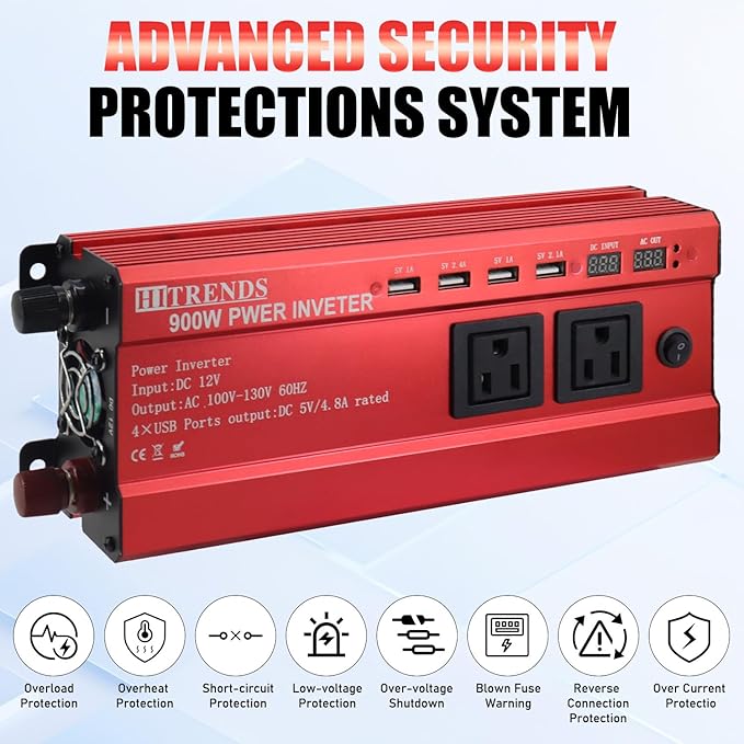 HITRENDS 900W Inverter for Car Power Inverters, 12V DC to 110V AC Converter
