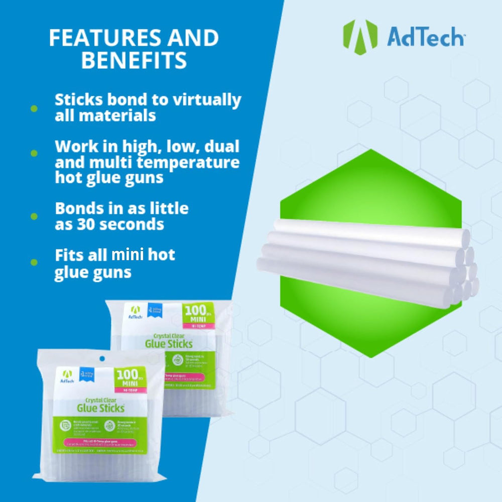 Adtech Mini Hot Glue Sticks Clear | High Temperature | Bonds in 30 Seconds | ...