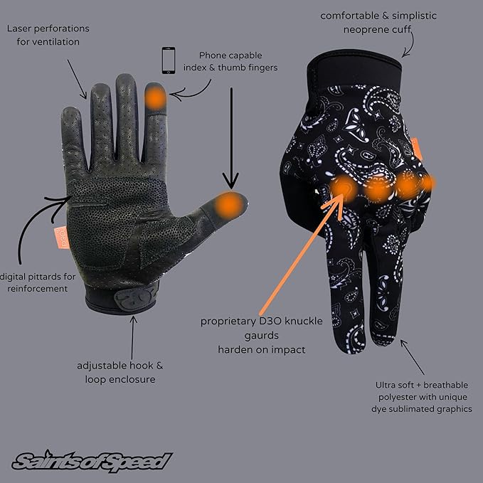 Saints of Speed Motorcycle Gloves – Knuckle Protection, Leather Palms,