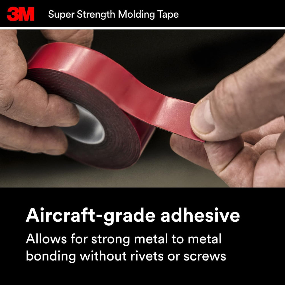 3M Super Strength Molding Tape 03616, 7/8 in x 15 ft, 4 Rolls, Black