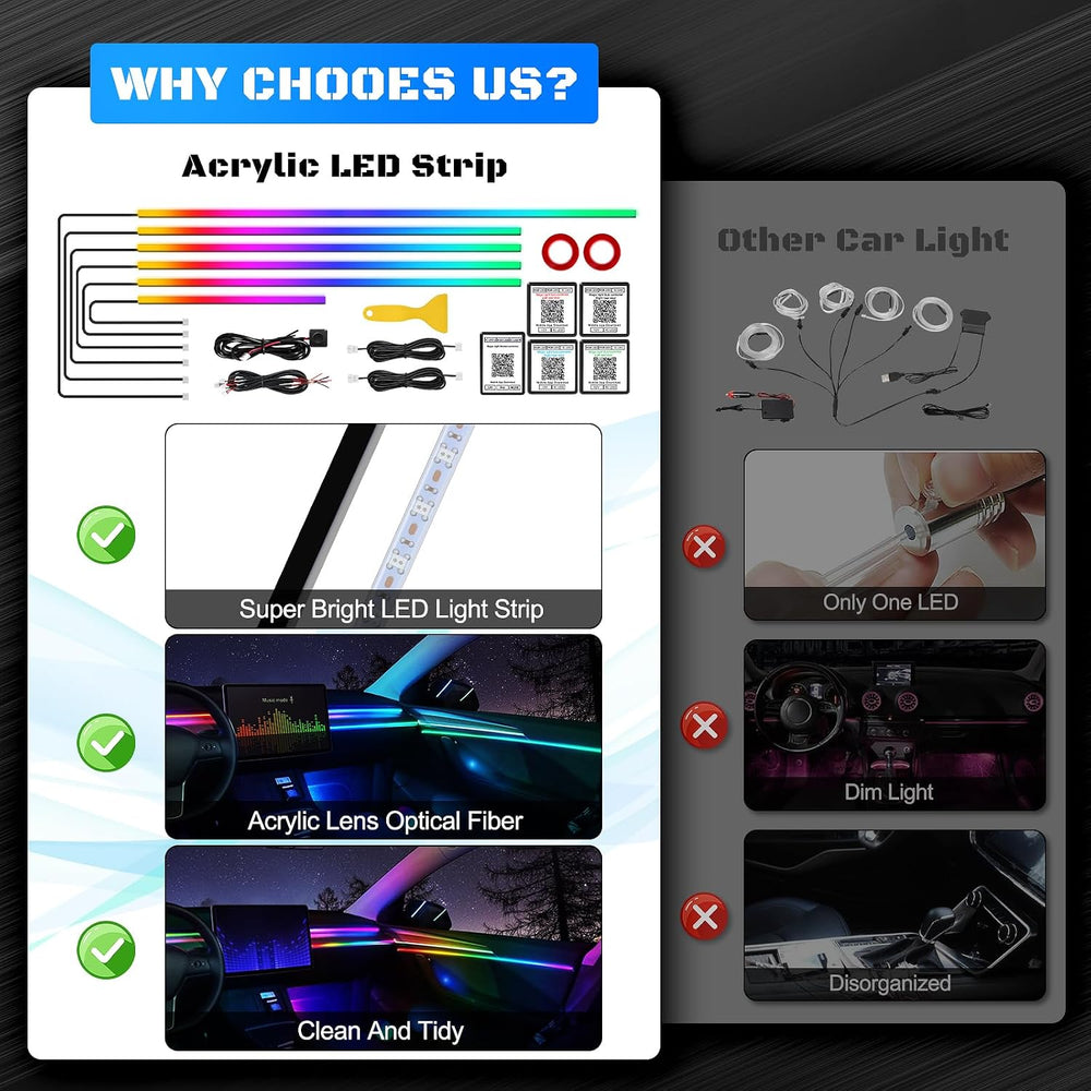 Dreamcolor Acrylic Interior Car LED Strip Light with Wireless APP, RGB 6 in 1...