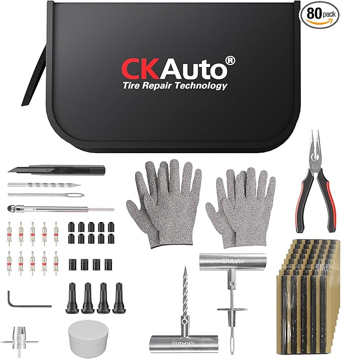 CKAuto Tire Plug Repair Kit, Heavy Duty Car Emergency Tool Kit (80 pcs)