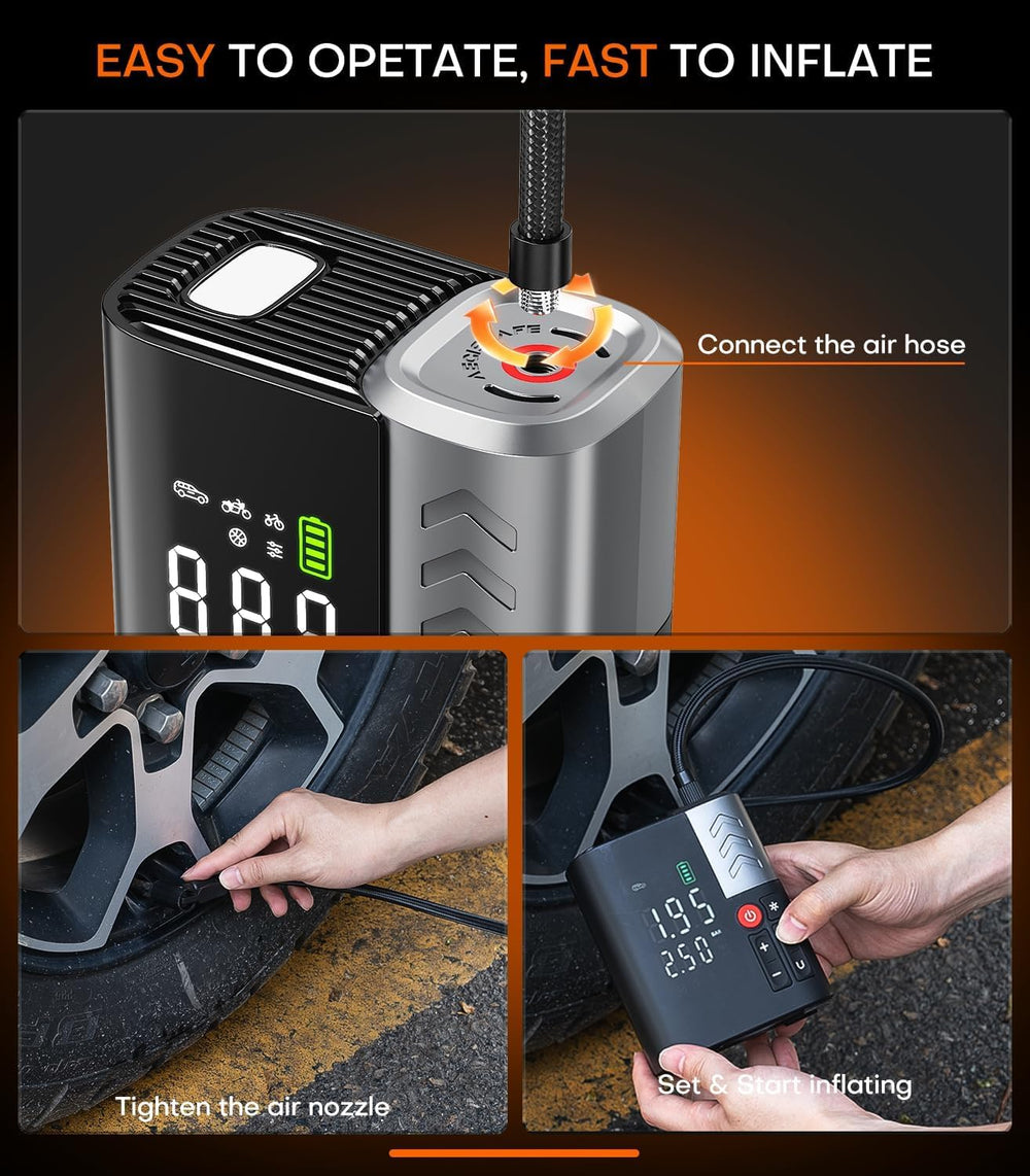 Heavy Duty Tire Inflator Portable Air Compressor with 7X Faster