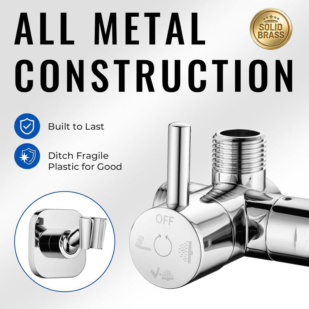 G-Promise All Metal High Flow Shower Diverter with Adhesive Holder(Chrome)