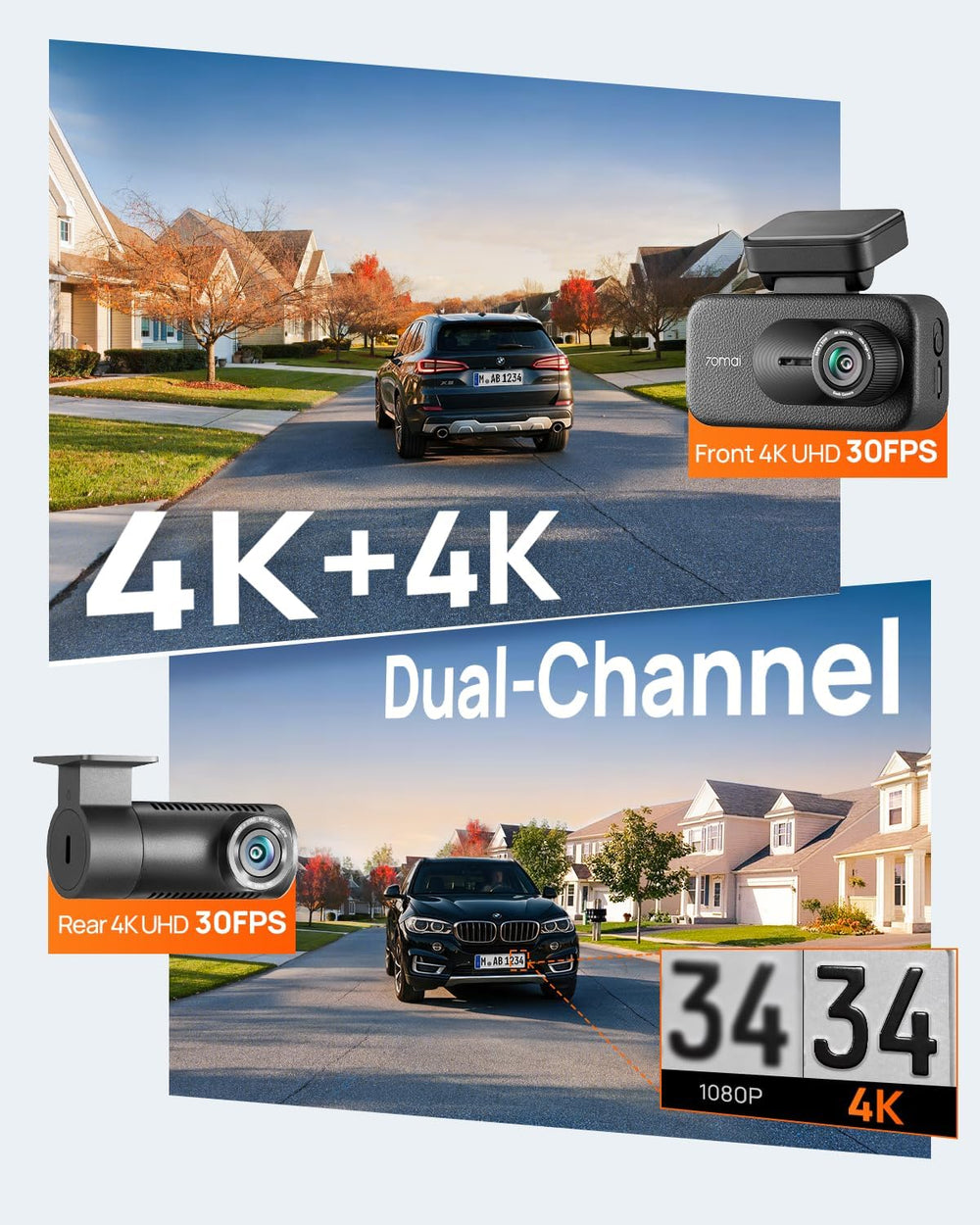70mai A900 4K+4K Dash Cam Front and Rear, 4G Remote View Dash Camera for Cars...