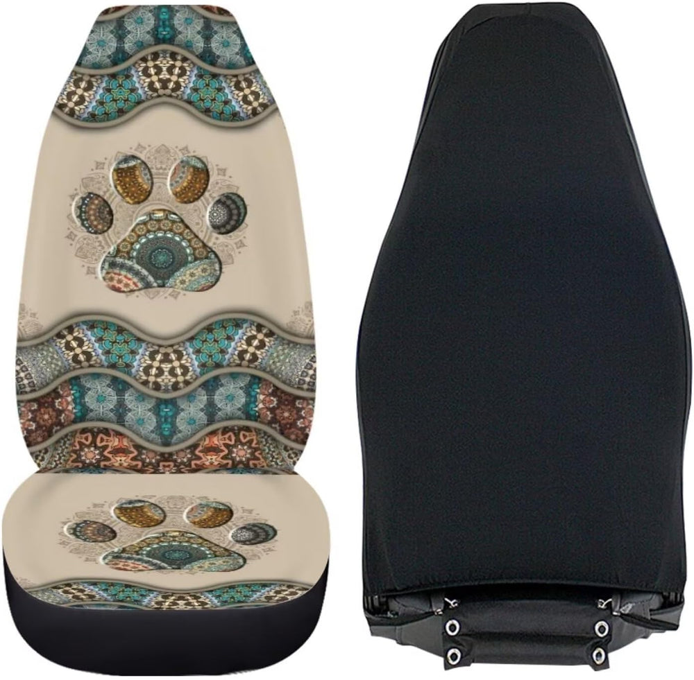 BIGCARJOB Boho Car Seat Covers Set for Front Only Boho Dog Paw Print Car Inte...