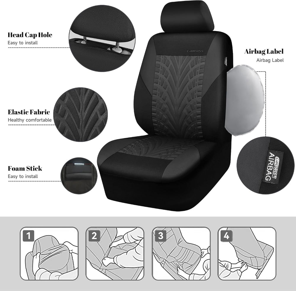 CAR PASS Car Seat Covers Full Sets, Front & Split Rear Bench for Car, 3D ...