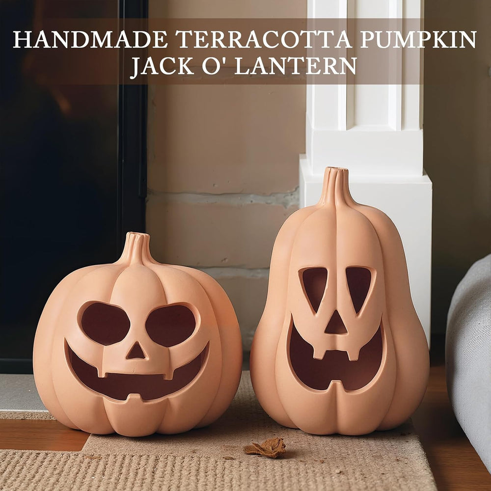 Tioncy Halloween Decor Terracotta Jack O Lantern Pumpkin Decor,Orange