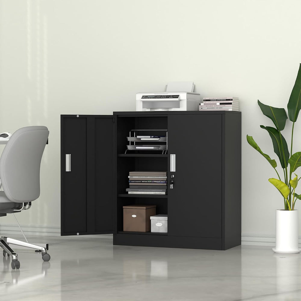Metal Storage Cabinet with Locking Doors, Adjustable Shelves, Black