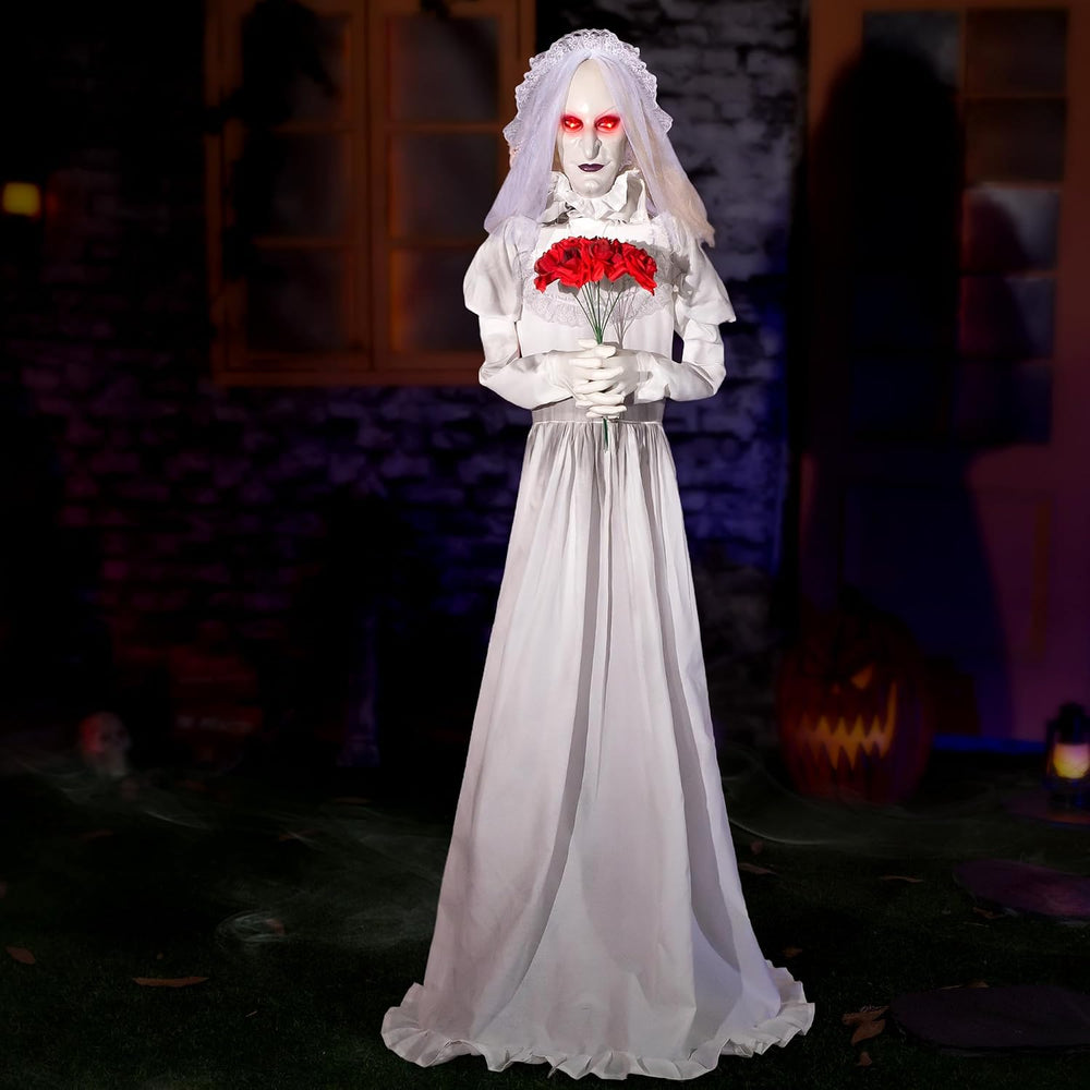Halloween Animatronics Decorations 65 inch Bride Ghost with Swapped Face, Sou...