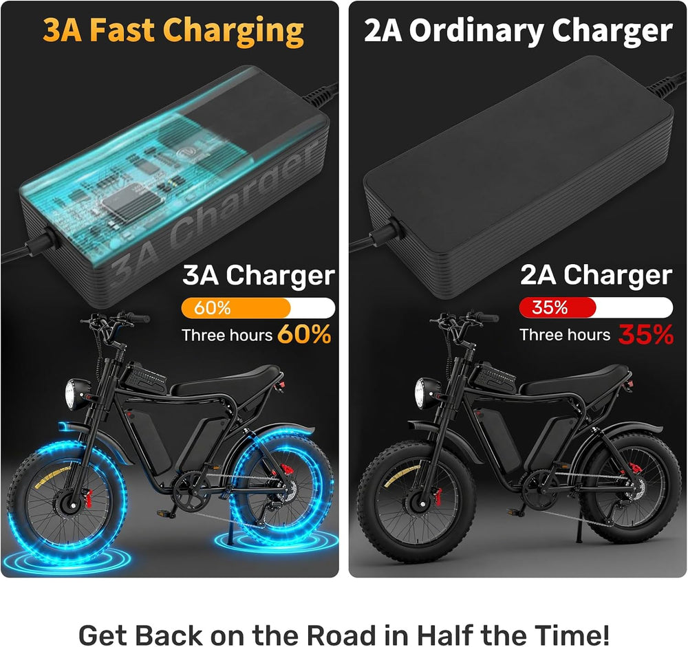 UL Certified Upgraded Fast Charging 3-Pin 48V 3A Battery Charger for Q20 Rids...
