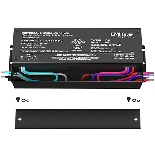 EMITEVER 120W Dimmable LED Driver, 24V Triac Dimmable Power Supply, AC to DC