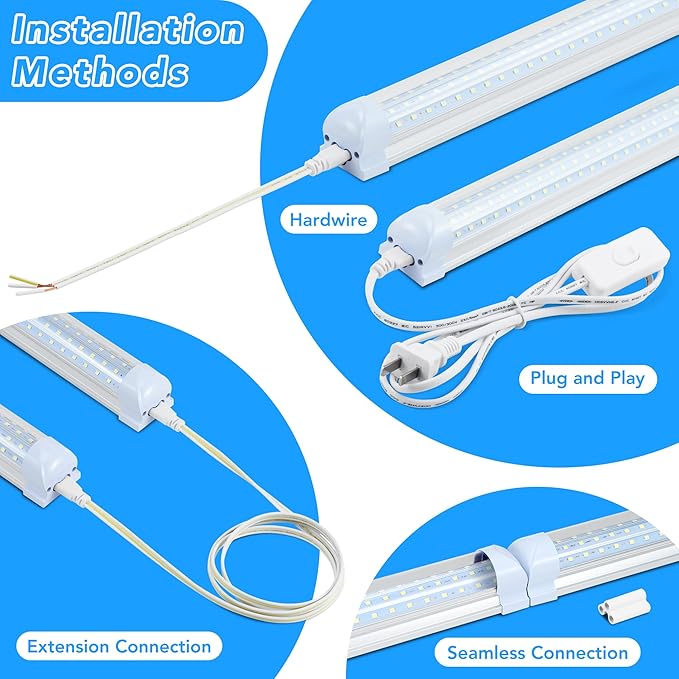 T8 LED Shop Lights 4FT Garage Light, 6 Pack 60W 9600LM 6000K Daylight Work