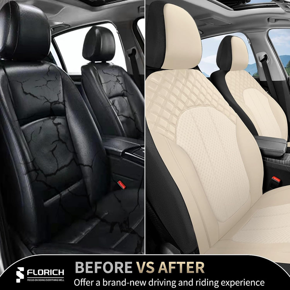 Front Seat Covers Leather & Mesh Automotive Seat Protectors 2 Pack Breath...