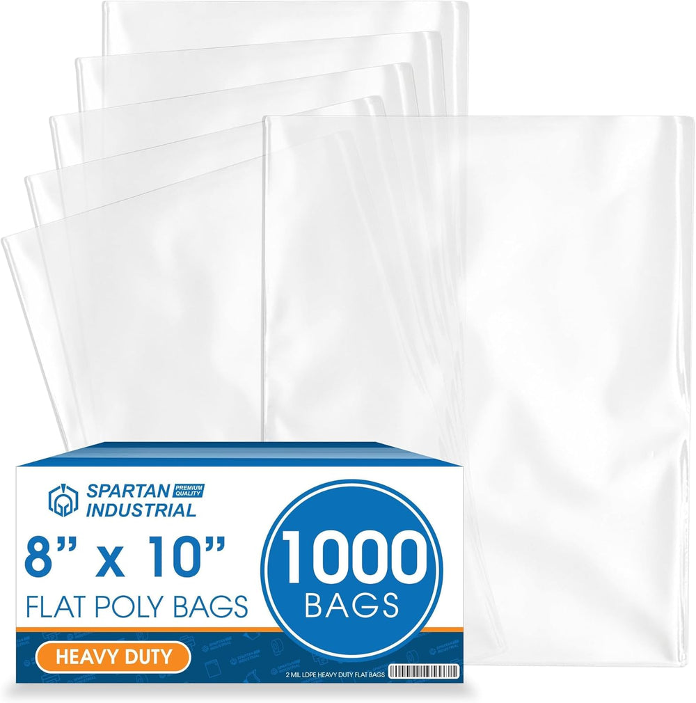 8" X 10" Open-End Flat Poly Bags (1000 Count) - 2 Mil Clear Plastic...