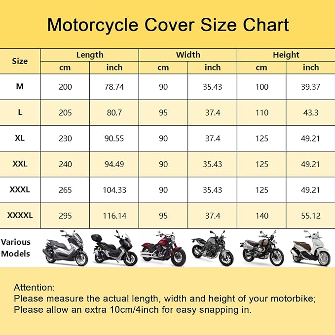 Motorbike Cover for Outside Storage, Waterproof Motorcycle Scooter Moped Cover