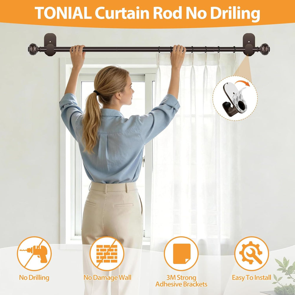 Curtain Rods No Drilling for Windows, 32-58 In, Bronze, 2 Pack