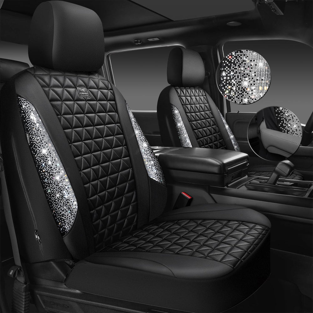 CAR PASS Bling Diamond Leather Car Seat Covers Full Seats Interior Sets, Wate...