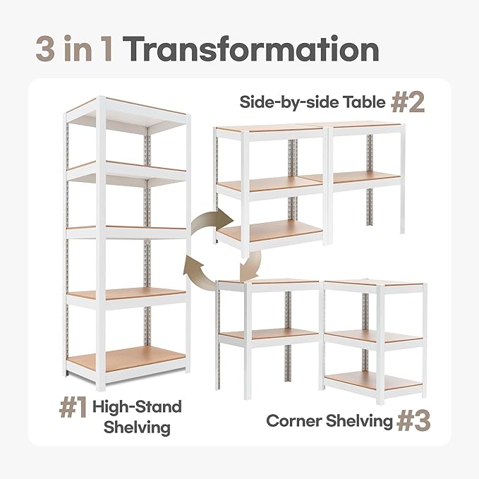 HOMEDANT House 5 Tier 24.4" W Laminated Metal Shelving Unit Adjustable S...