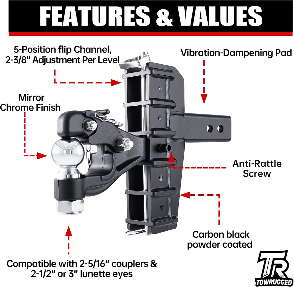 2-5/16"Ball Pintle Attachment Bundle with Adjustable Channel Mount Hitch...