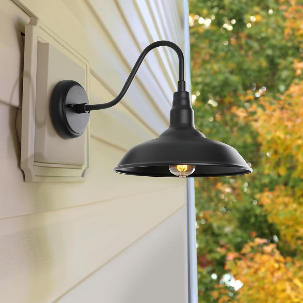 Black Gooseneck Barn Light for Farmhouse 10 Inch Dome Exterior Lights Fixture...