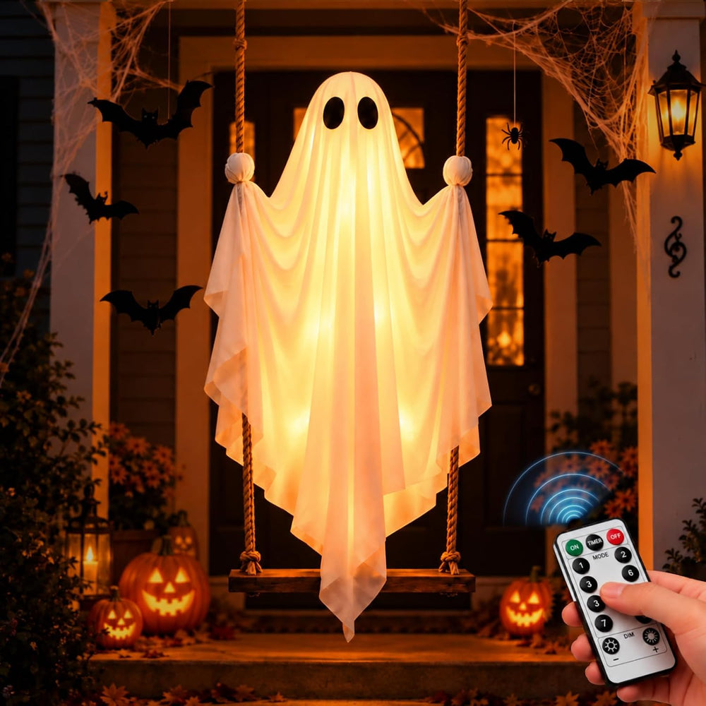 5FT Swinging Ghost Halloween Outdoor Decor with LED Lights Timer