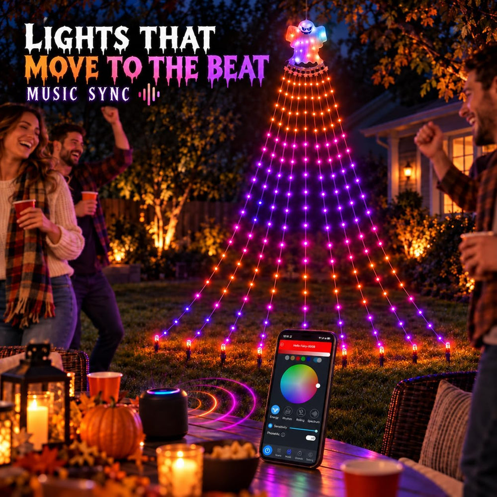 17FT RGB-IC Halloween String Lights Outdoor with Ghost Topper