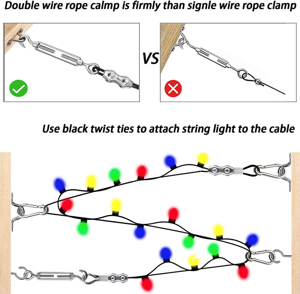 Outdoor String Light Hanging Kit,164 FT Black Vinyl -Coated Wire Rope Cable